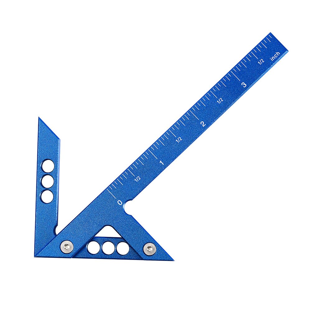 Aluminum Imperial Circle Center Positioning, 45/90 Degree Positioning Ruler, Right Angle Positioning, Centerline Positioning, Multi-Function Arrow Ruler, High-Precision Measuring Ruler (Blue, Inch)