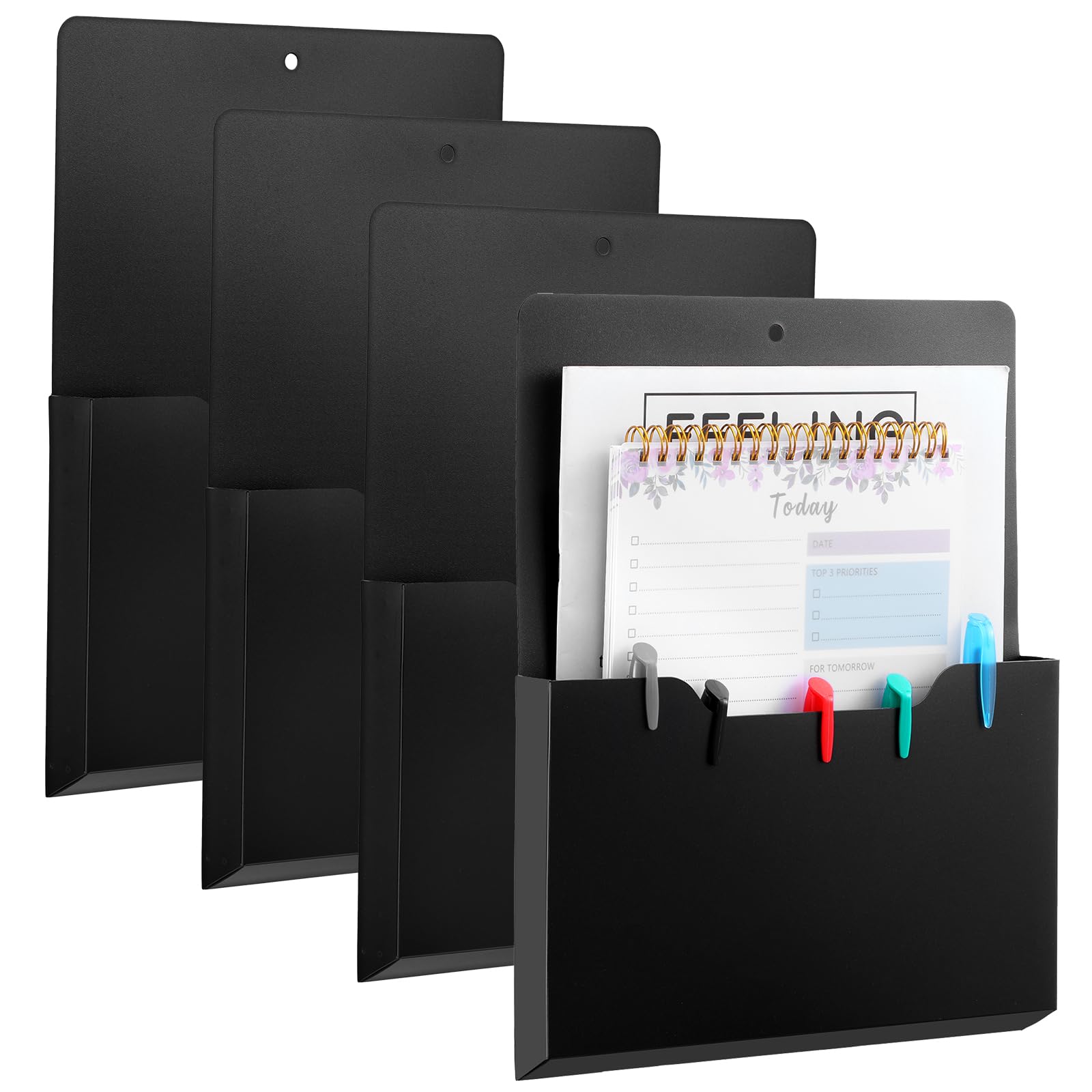 Confezione da 4 porta documenti magnetici, formato A4, organizer per frigorifero, matite, pennarelli, lettere, penne, articoli di cancelleria per aule, ufficio, casa
