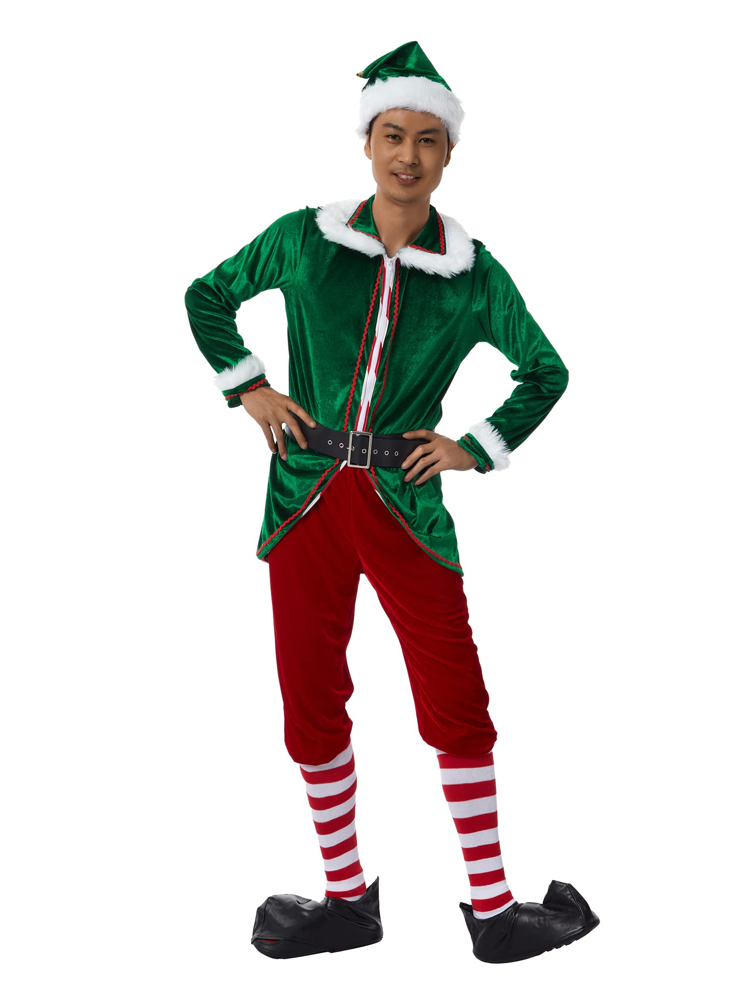Disfraz de elfo para hombre, disfraz de Papá Noel, disfraz de Papá Noel, 6 piezas, abrigo, sombrero y cinturón, b, XXL