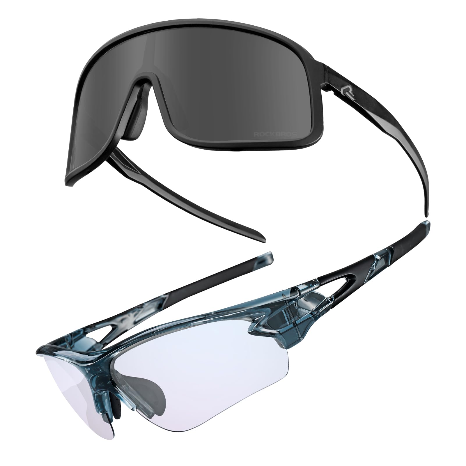 ROCKBROS Set 2 Pezzi con Occhiali Polarizzati UV400 (TR90) + Occhiali Fotocromatici – Lenti per Bici MTB, Corsa e Sport Outdoor, Ideali per Uomo e Donna