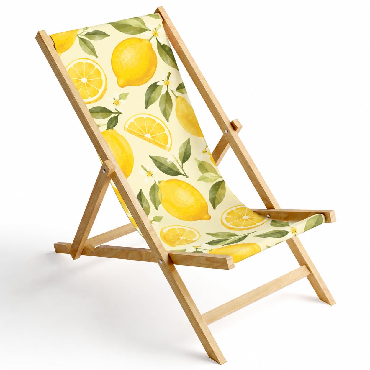 Ferocity Chaise Longue Pliante en Bois Transat de Jardin Bain de Soleil avec Housse Amovible Personnalisable pour Terrasse Plage Camping Idée Cadeau Motif Citrons Jaunes