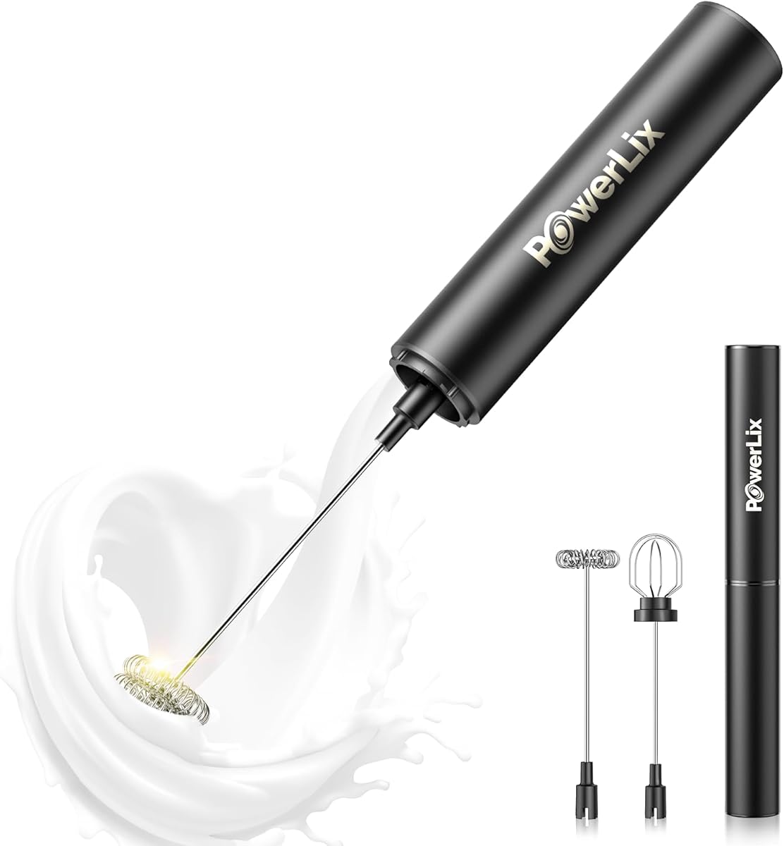 POWERLIX Pro 3-in-1 Elektrischer Milchschäumer Handheld - USB-C Wiederaufladbar, 10.000 U/min Schnellschaum, Abnehmbare Aufsätze für Latte Macchiato/Cappuccino/Eischnee, Tragbarer Barista Helfer