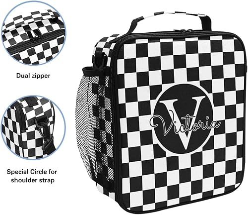 Miniatura 2 de RunningBear Bolsa de almuerzo personalizada con diseño de tablero de ajedrez, reutilizable, aislada, con correa ajustable, organizador de
