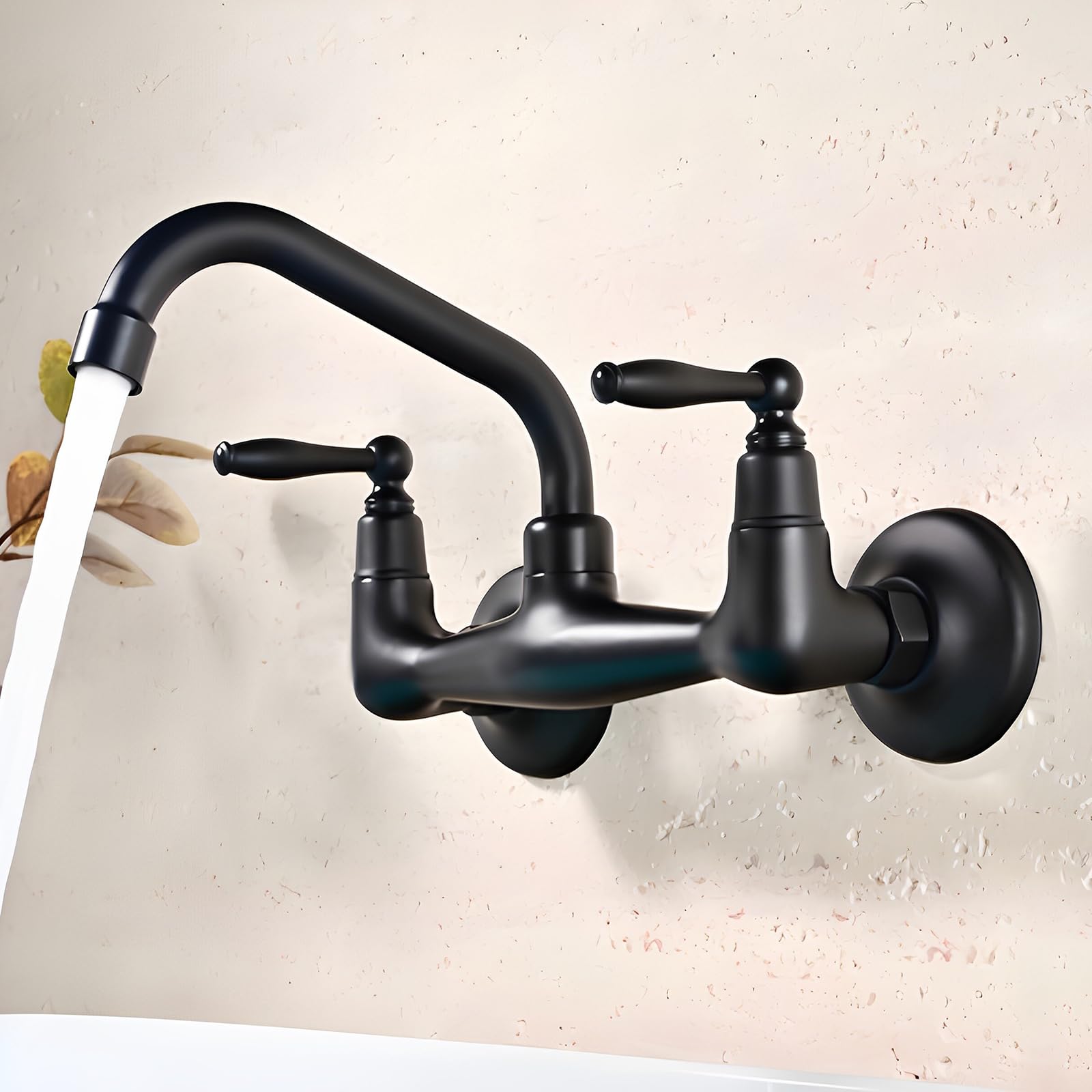 XJTNLB Grifo Bimando Lavabo Vintage Grifo de Pared para Lavabo Negro, Griferia Baño Vintage con 2 Asas