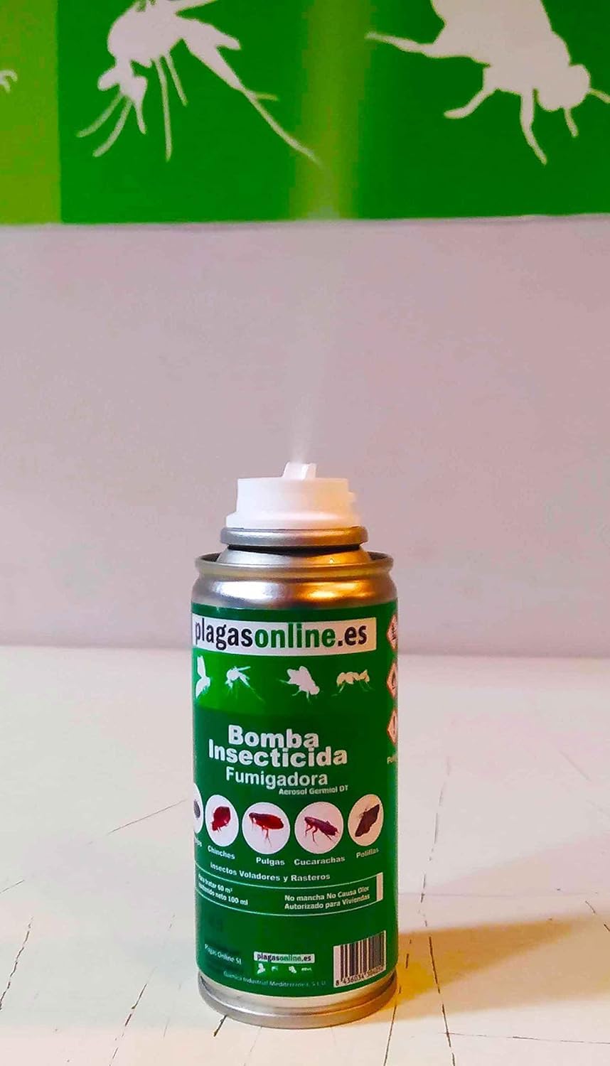 Bomba Insecticida Fumigadora anti Chinches, Ácaros, Pulgas, Cucarachas, Mosquitos, Hormigas, Polillas… - Uso interiores - Acción Rápida y Duradera - 100ml (3 uds)