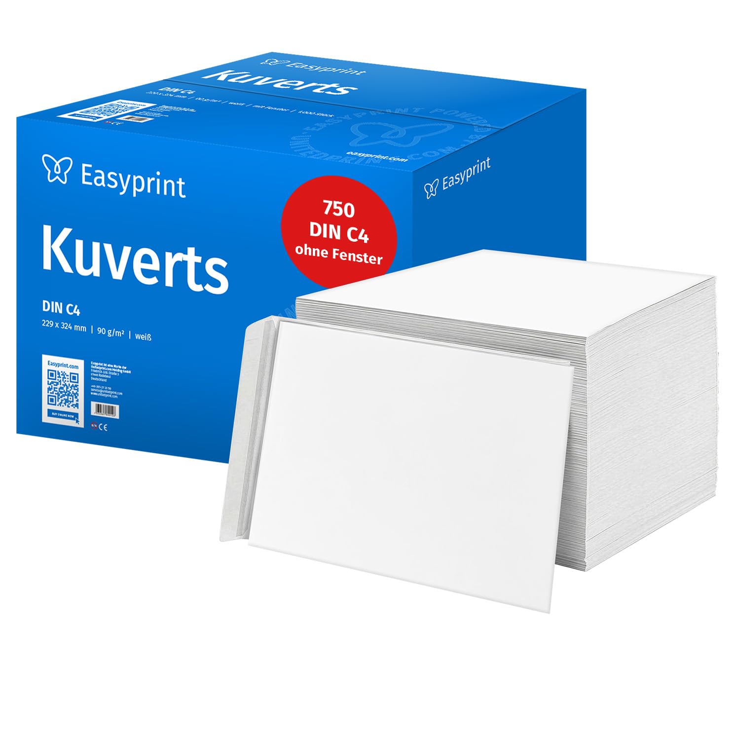 NEU: Easyprint Briefumschläge ohne Fenster, DIN C4, unbedruckt, 750 Stück