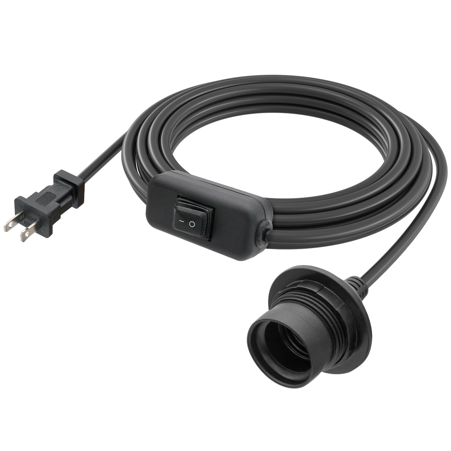 FIRMERST E26 Waterproof Light Socket with Switch Cord, 15 Feet, Black