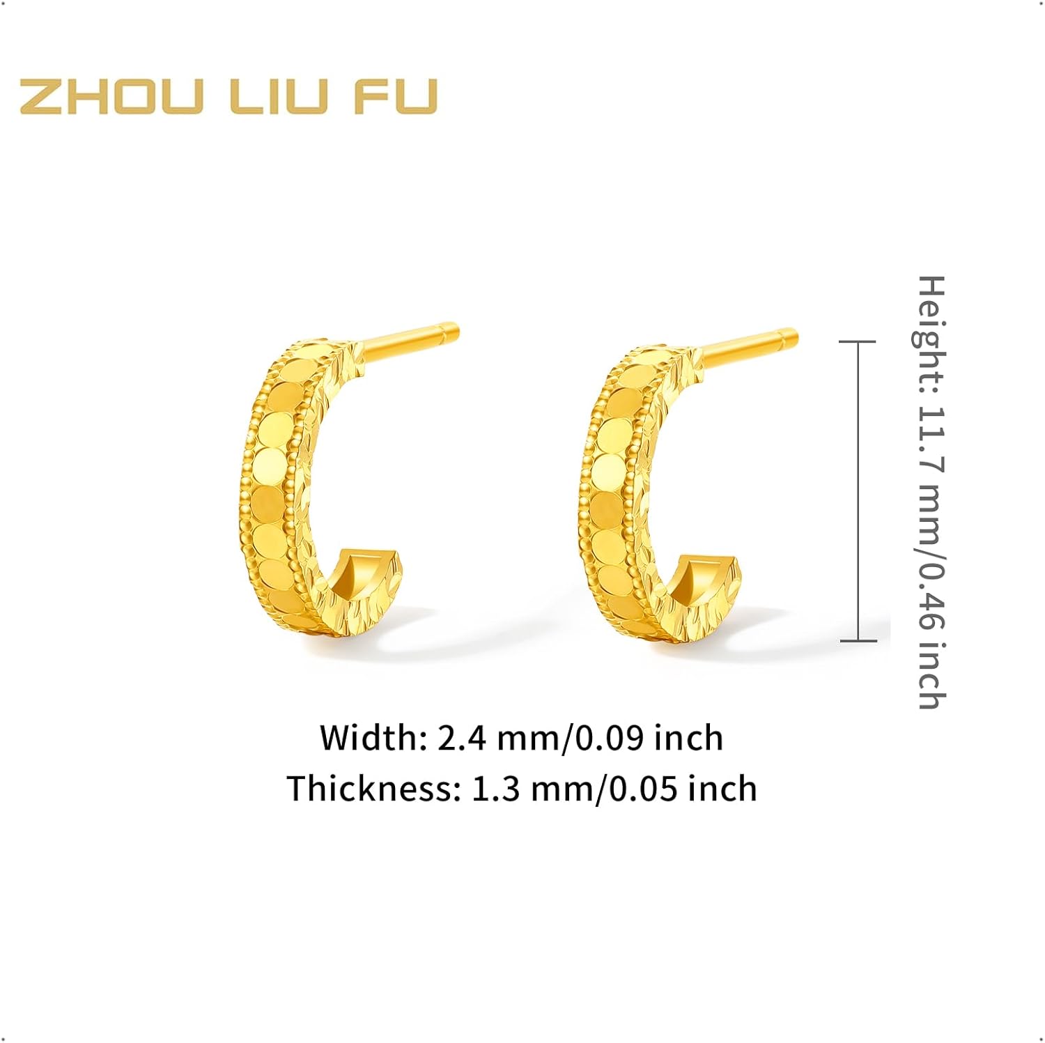 24K Solid Gold Earrings Pure Gold Huggie Stud Half Hoop Earring Simple Studs Dainty Jewelry for Women Mom Daughter Birthday Anniversary