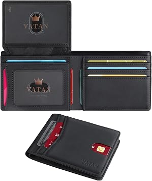 VATAN Wallet for Men Slim RFID Blocking Leather Credit Card Holder Wallet for 15 Cards, Bifold Minimalist Thin Wallet with 2 ID Windows & Cash Slot, With Gift Box Crazy Horse Black