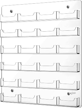 Lincia Acrylic Business Card Holder Wall Mount Clear Sticker Display Rack Multiple Clear Card Organizing Sticker Display Stand Pre Drilled Acrylic Holders24 Pocket,17.32 x 16.14 Inch