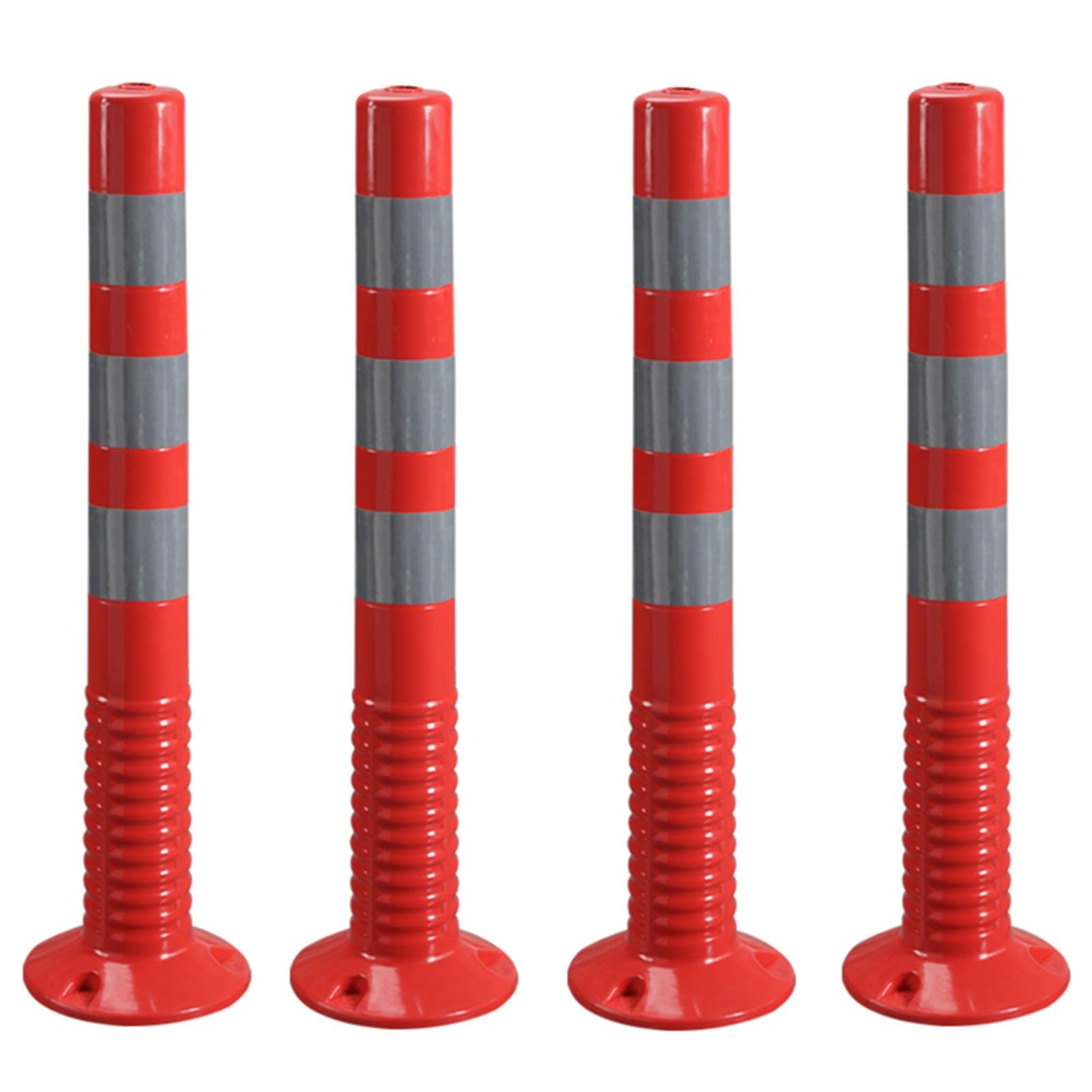 Bolardos de estacionamiento flexibles, 4 piezas, plástico, para entradas de vehículos, estacionamientos, caminos, columnas de seguridad con kits completos, rojo y plateado.