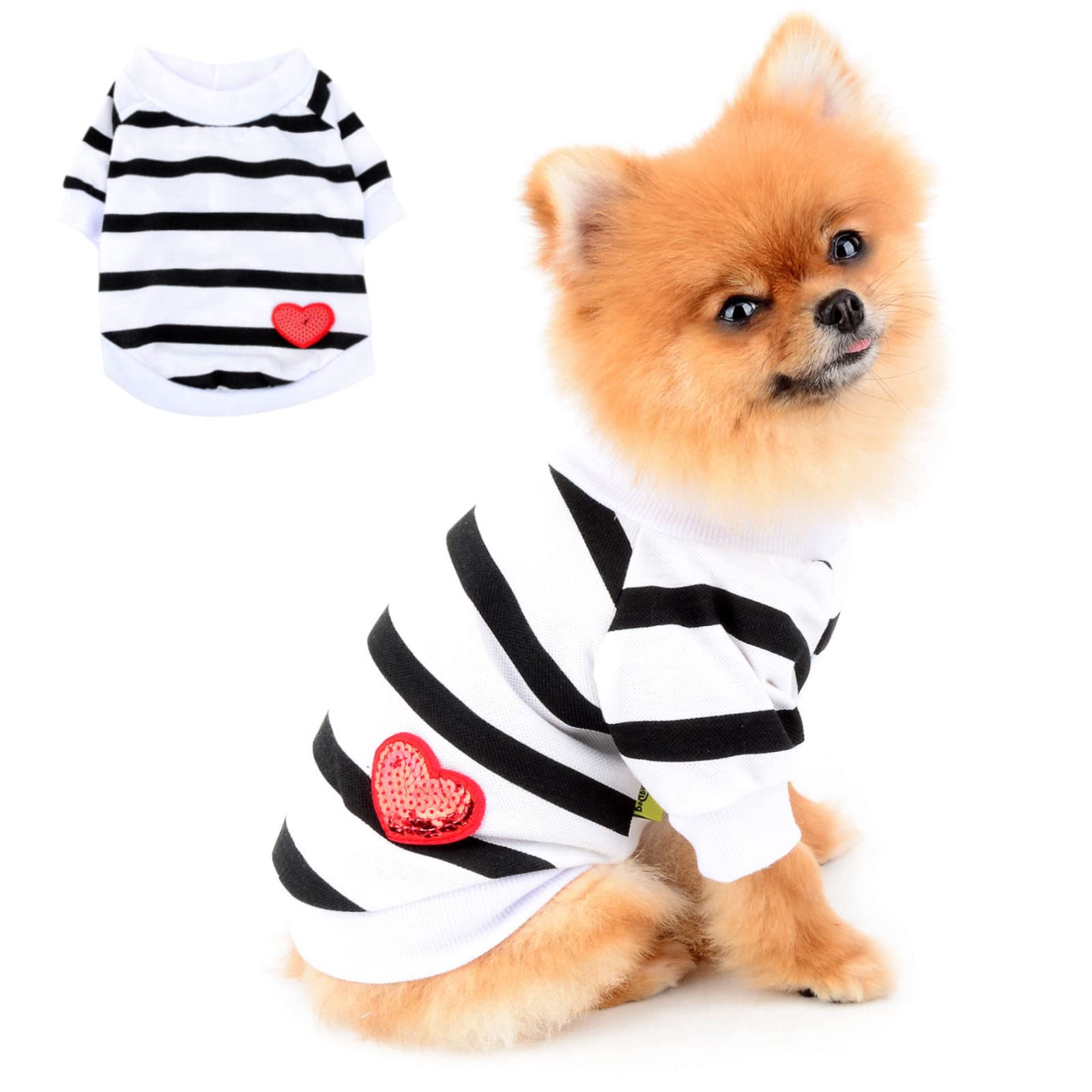 PAIDEFUL Striped Dog Shirts for Small Medium Dogs Cats Girls Boys Vest Tee with Red Heart Breathable Tank Tops Puppy Chihuahua Yorkie Clothes t Shirts Pet Summer Daily Wear Walking Outdoor White L โ image 1