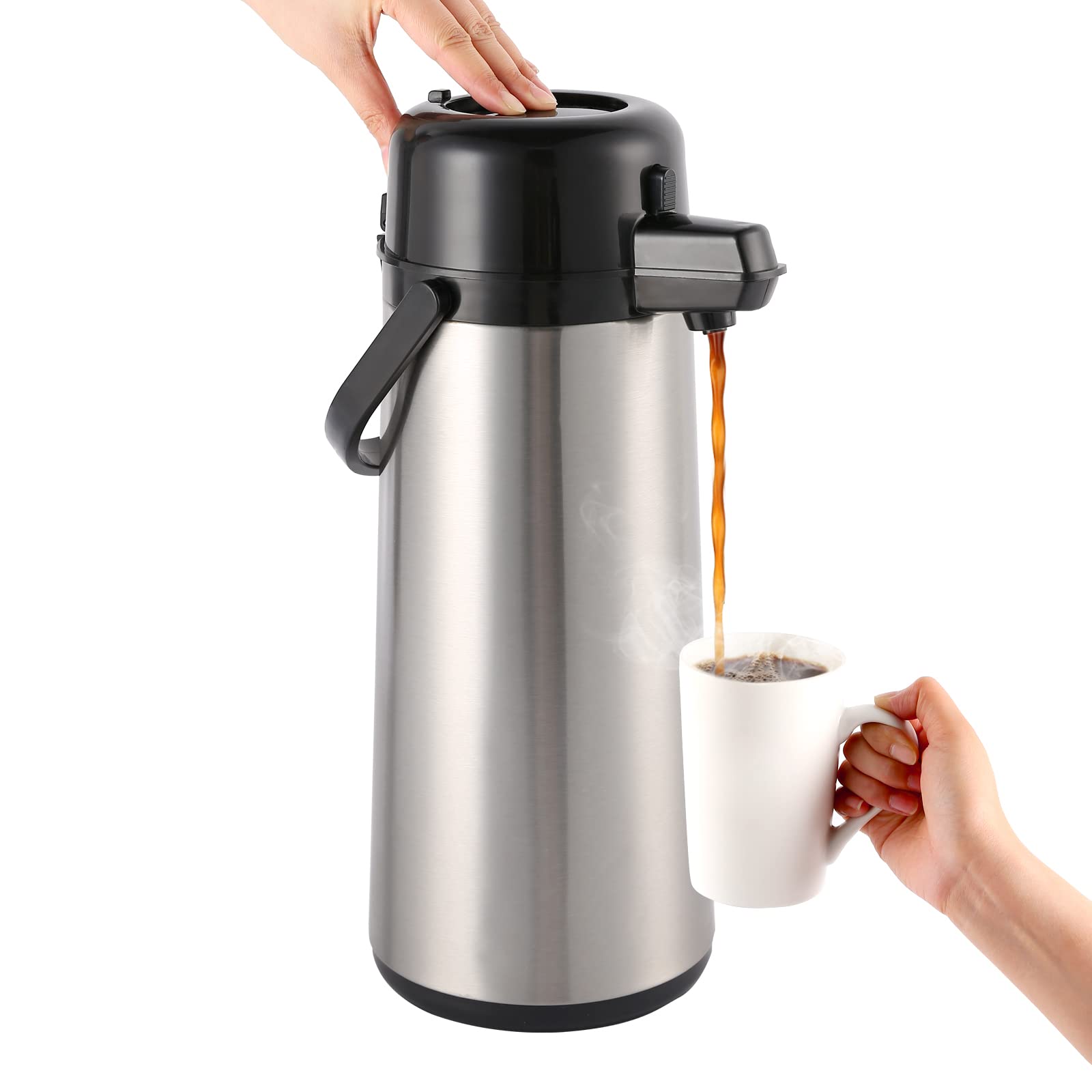 Soopot 85oz Airpot Coffee Dispenser With Pump Coffee Carafe For Keeping Hot 14 Hours Or Cold 26 Hours Thermal Carafe Insulated Stainless Steel Thermos Hot Beverage Dispenser For Party Travel
