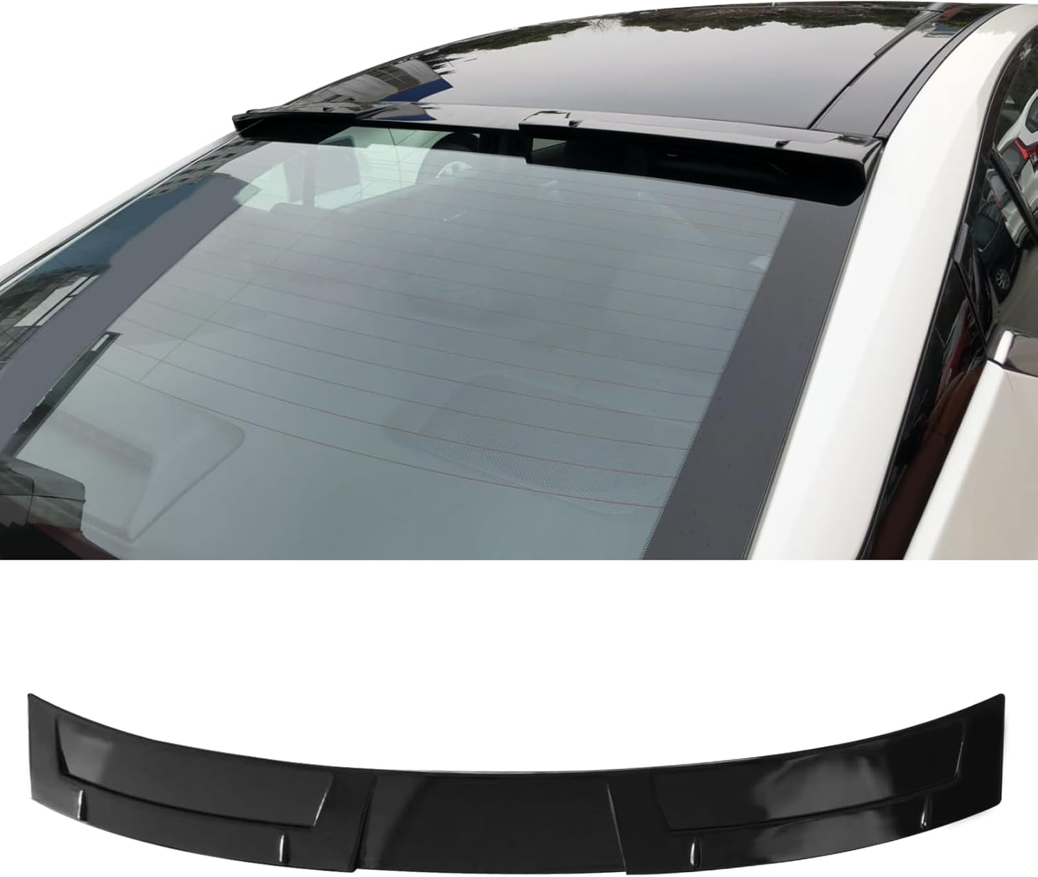 IKON MOTORSPORTS, Rear Window Roof Spoiler Compatible with 2019-2025 Nissan Altima, IKON Style Gloss Black ABS Plastic Acrylonitrile Butadiene Styrene Top Roofline Windshield Visor Spoiler Wing