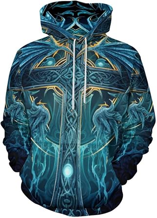 KIDVOVOU Mens Cool Viking Hoodie 3D Tattoo Print Long Sleeve Pullover Hoodies Norse Mythology Sweatshirt Jacket