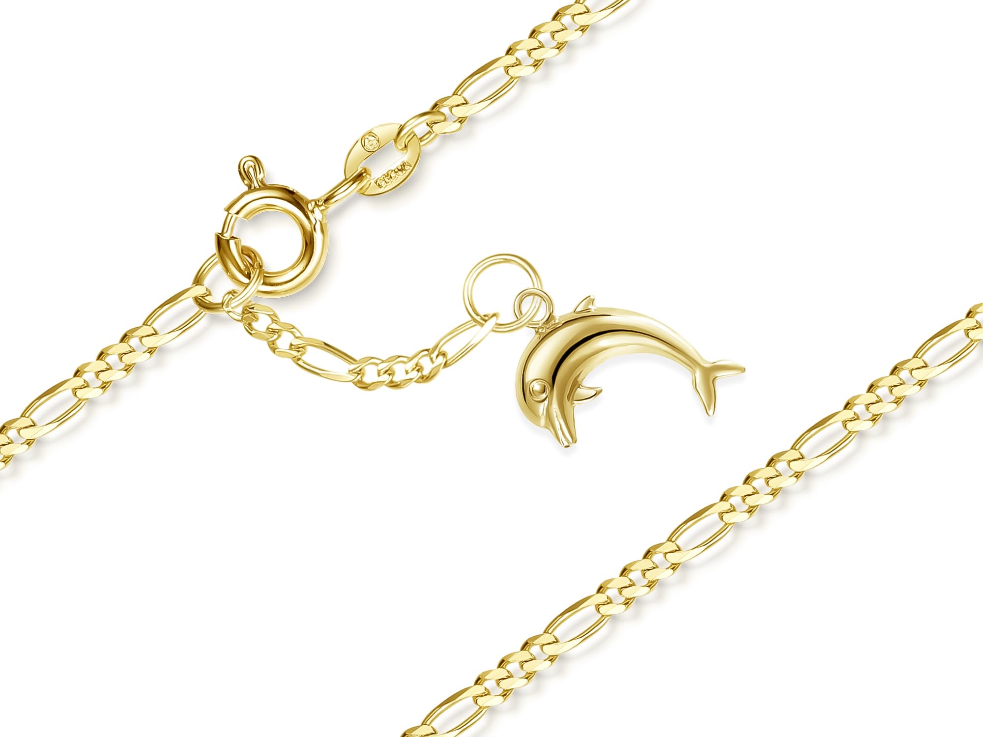 Fußkette Figaro Breite 2mm mit kleinem Anhänger Delfin | aus echt 585 Gold | hochglanzpolierte Fußkette | Echtgold mit Federringverschluß
