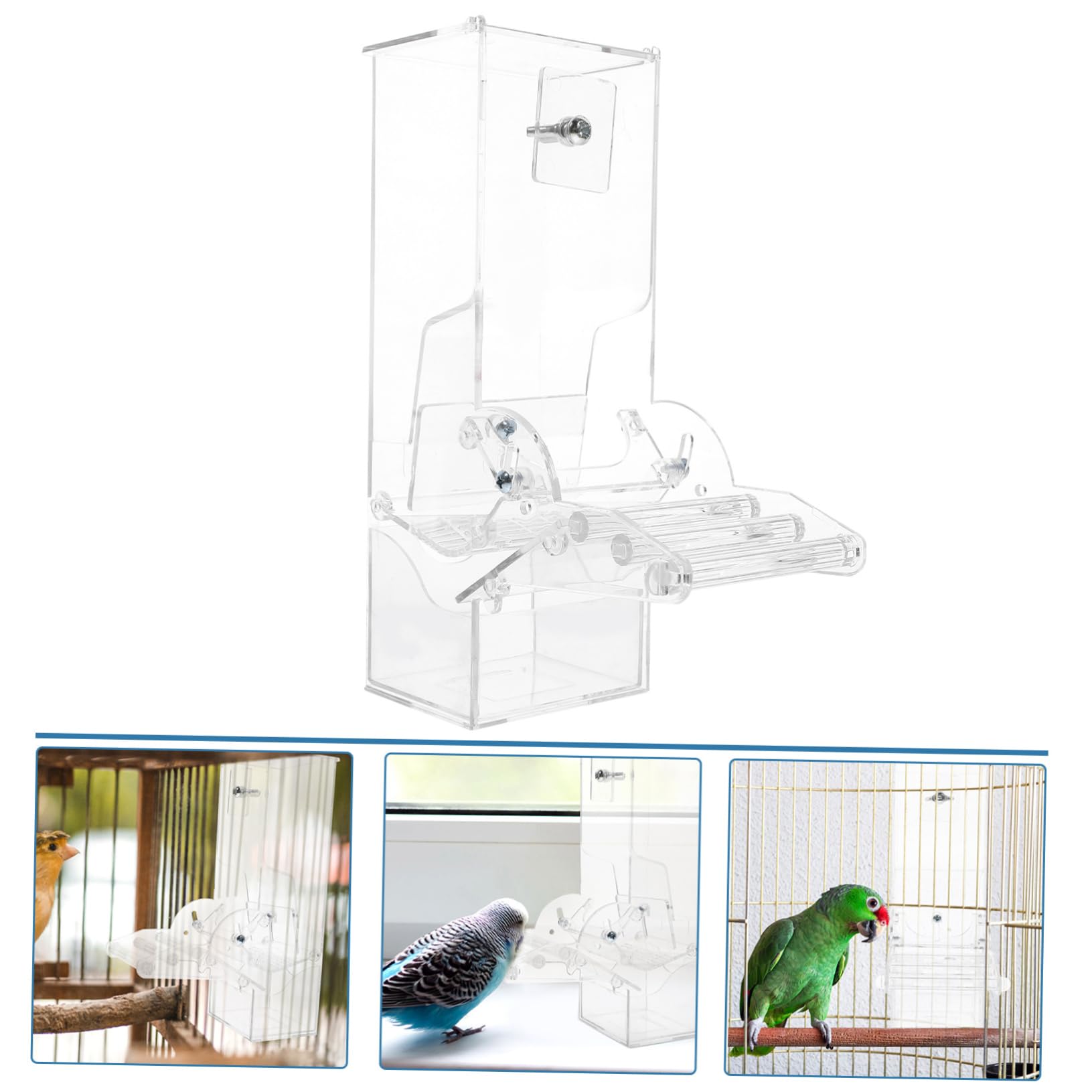 ibasenice Automatischer Vogelfutterbehälter für Kleine Sittiche und Tauben 400g Kapazität aus Kunststoff mit Sitzstange Leicht zu Reinigen und Innen oder Außen im Käfig zu Installieren