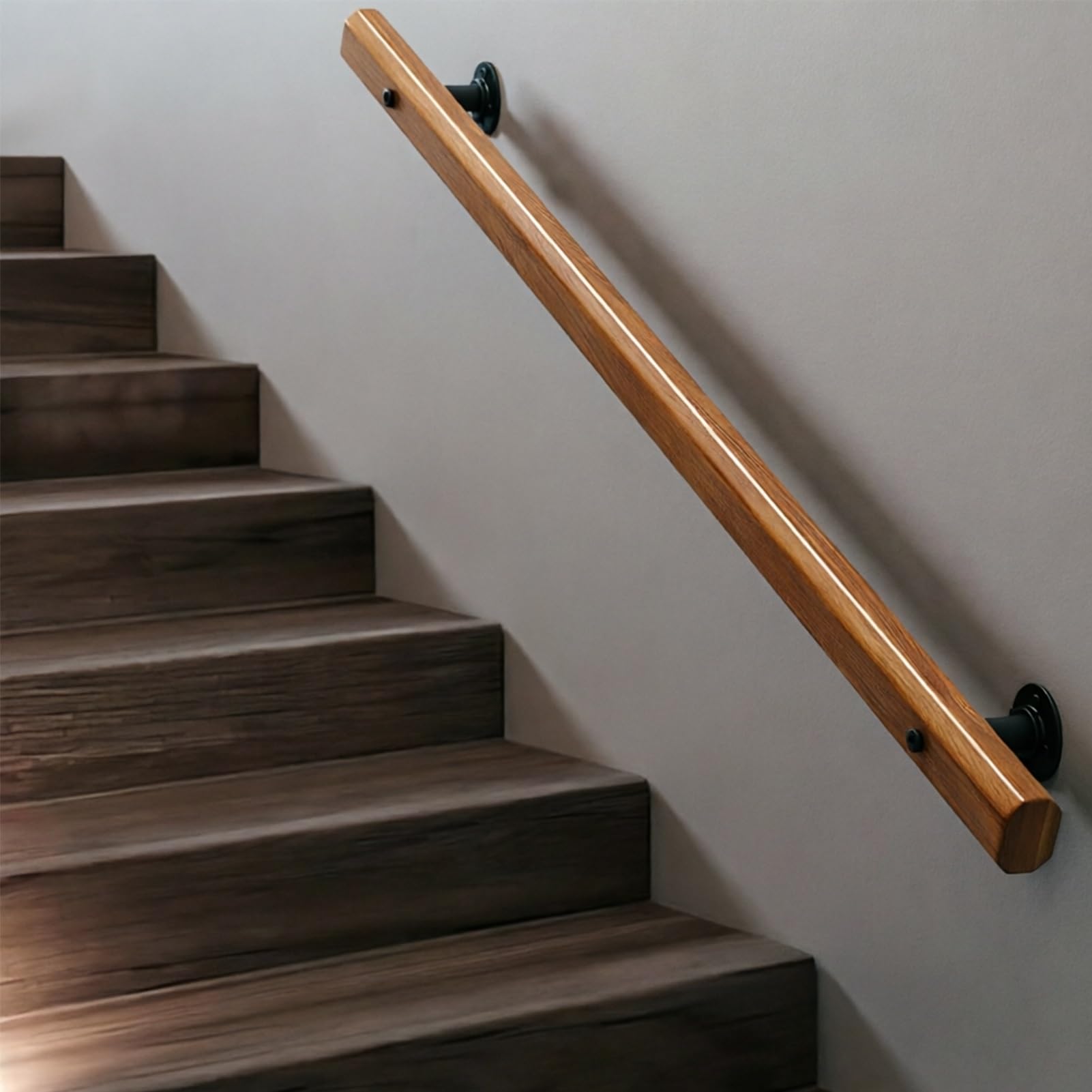 DMCHENGMA Wooden Stair Handrail - Complete Kit with Metal Bracket, Safety Anti-Slip Wall Stair Rail for Indoor, Non-Slip Safety Banister(14ft/420cm)