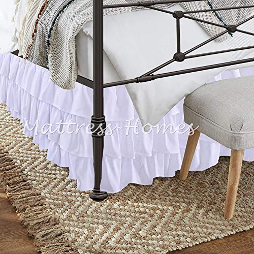 Split Corner Bed Skirt White Solid Microfiber Multi Ruffle Bedskirt Bed Wrap Easy Fit Dust Ruffles 15 Inch Drop Dust Ruffle Gathered Bedskirts Wrinkle Ruffled Bed Skirt King 15" #TOP2