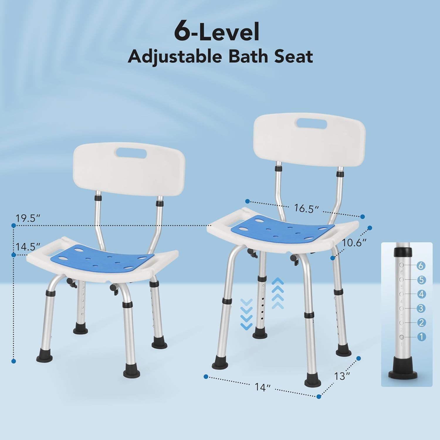 Careboda krzesło prysznicowe, 6 wysokości, montaż bez użycia narzędzi | Alum bath chair, 6 ht tool-free, soft cushion, non-slip, 136kg, elderly/pregnant/disabled.