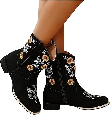 Amazon.com: Botas vaqueras para mujer con bordado floral, puntera cuadrada,  ancho ancho, cremallera de tacón bajo, botas militares de combate  occidental : Ropa, Zapatos y Joyería