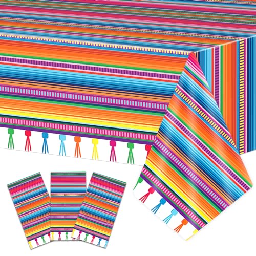 Qyeahkj 3Pcs Mexican Serape Fiesta Tablecloth Decorations, 108