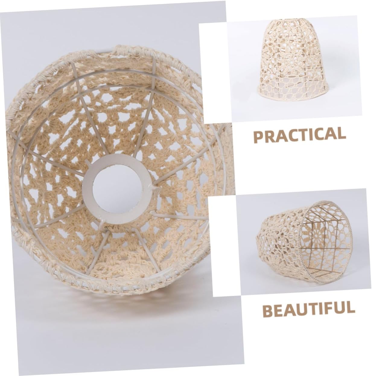 MAGICLULU Rustic Bohemian Hand Woven Lampshade Beige Rope Pendant Light Cover for Ceiling Chandelier Decoration for Home Aesthetic and Cozy Lighting
