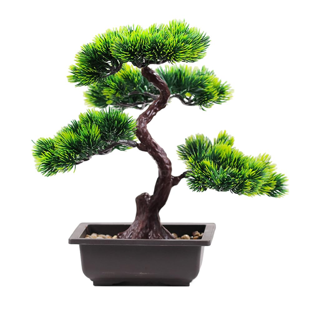 Alunsito Artificial Bonsai Pine Tree, Plastic Simulation Potted Plant, Decorative Bonsai, Desktop Display Fake Tree Pot Ornament, Home Office Bedroom Living Room Farmhouse Decoration