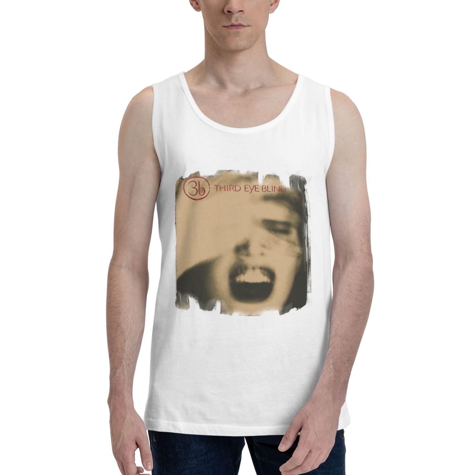SKYJUNOJN Third Eye Punk Blind Mens Muscle Vest T Shirts Hipster Cycling Sleeveless T Shirt White Large