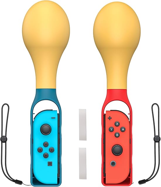 TiMOVO Maracas Grips for Nintendo Switch Samba de Amigo, (2-Pack) Ergonomic Maracas Shaker Rattles Hand Grips, Grips Compatible with Nintendo Switch OLED Model 2021/Switch Joycon, Red & Blue