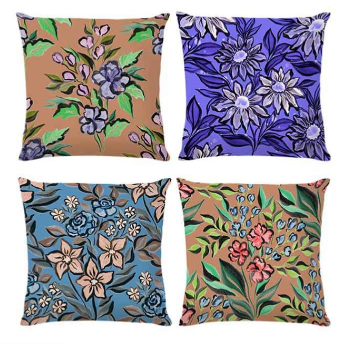BAOKU Set of 4 Purple Floral Cushion Covers,Cute Flower Decor Pillow Cover