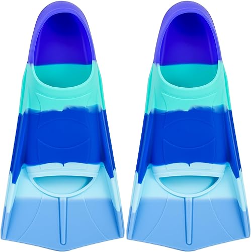 Kids Swim Training Fins, Soft Solicone Swimming Flippers, Comfortable Short Fins for Children Boys Girls and Beginners