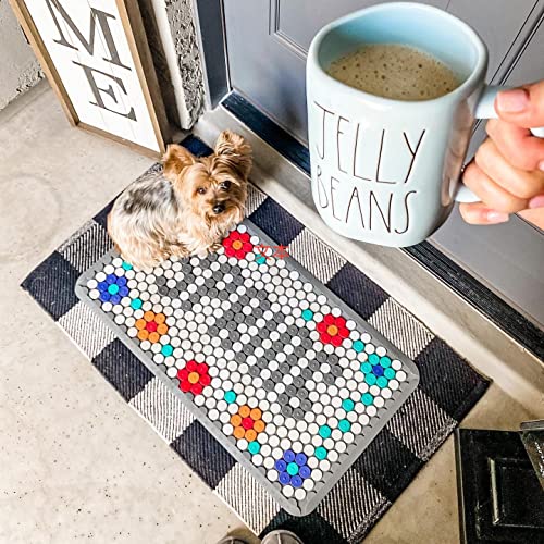 Product Image of the Freeloop DIY Customizable Outdoor Doormat with Pop-On Circular Tiles to Create Unique Patterns and Messages for Indoor Outdoor Entrance as Gift, 18 x 30 x 0.25 Inches