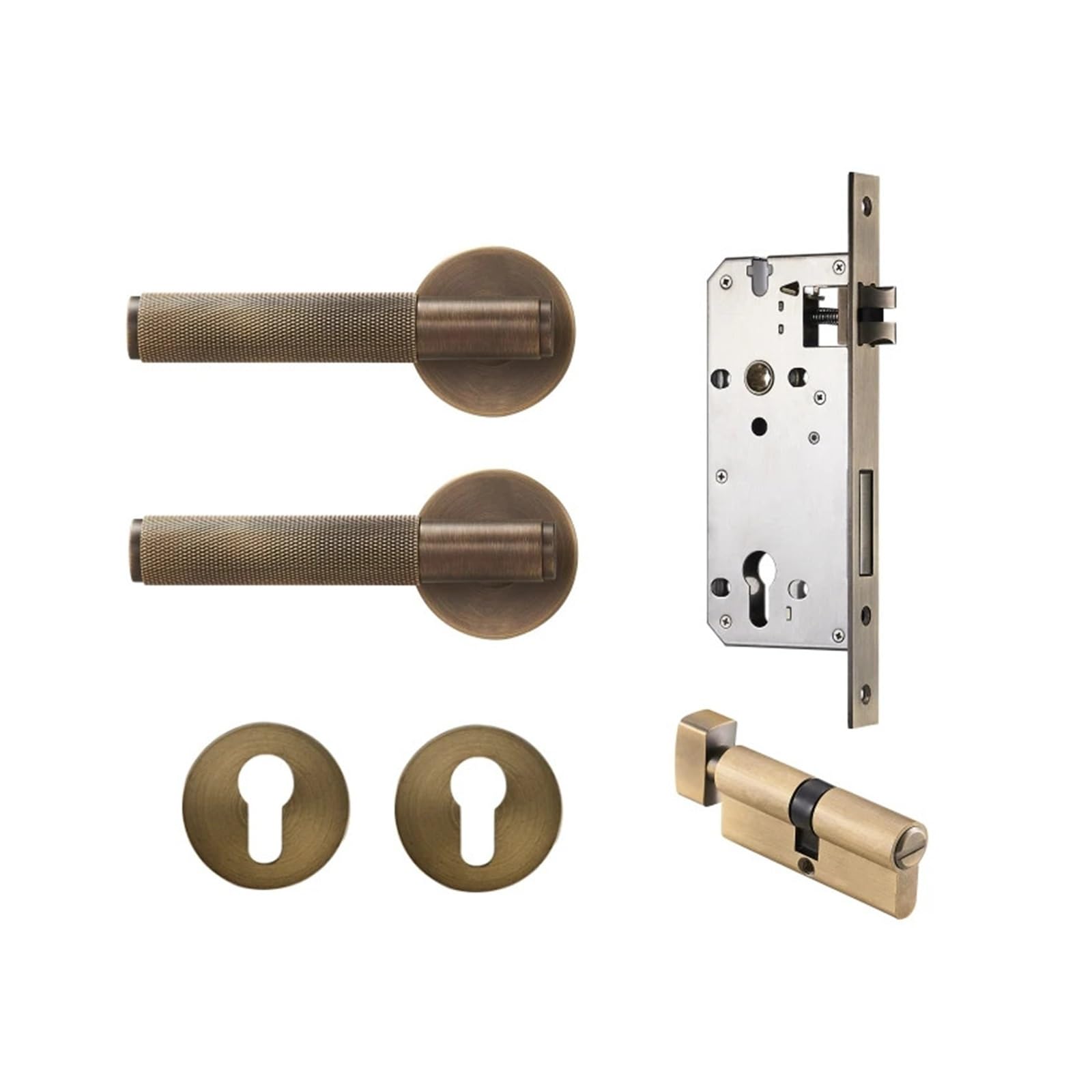 Sharunsfeli Bk-Ab Dooroom Brass Door Lever Set Knurled Privacy Passage Dummy Thumbturn Lock Handle Set Knurled Hardware(Bk-Ab)