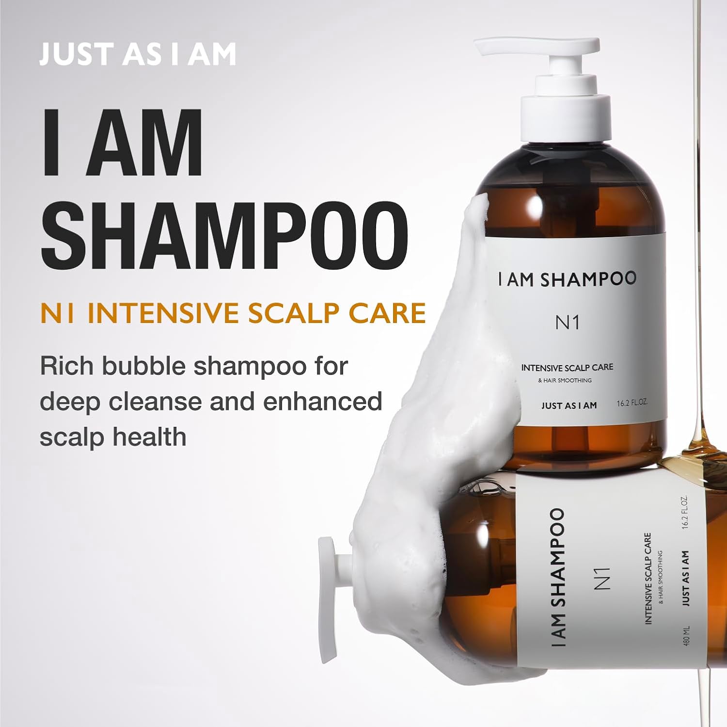 JUST AS I AM Shampoo N1 (16.2 fl oz) – Squalane Moisturizing Shampoo for Balanced Scalp, Soft Hair Feel, and Daily Hydration Care - Image 2