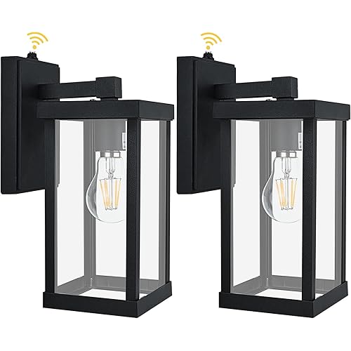 Dusk to Dawn Sensor Outdoor Wall Lantern, 2 Pack Waterproof Exterior Wall Light Fixture, Black Wall Sconce with Clear Glass Shade for Farmhouse, Porch, Patio Doorway, Garage