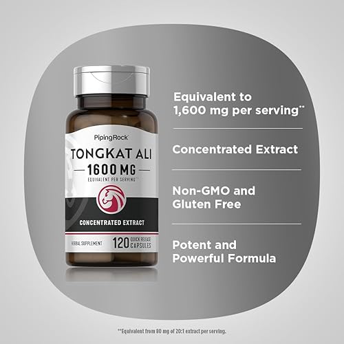 Miniatura 4 de Piping Rock Tongkat Ali | 1600mg | 120 Cápsulas | Extracto de Longjack | Suplemento de hierbas | Sin OMG, sin gluten