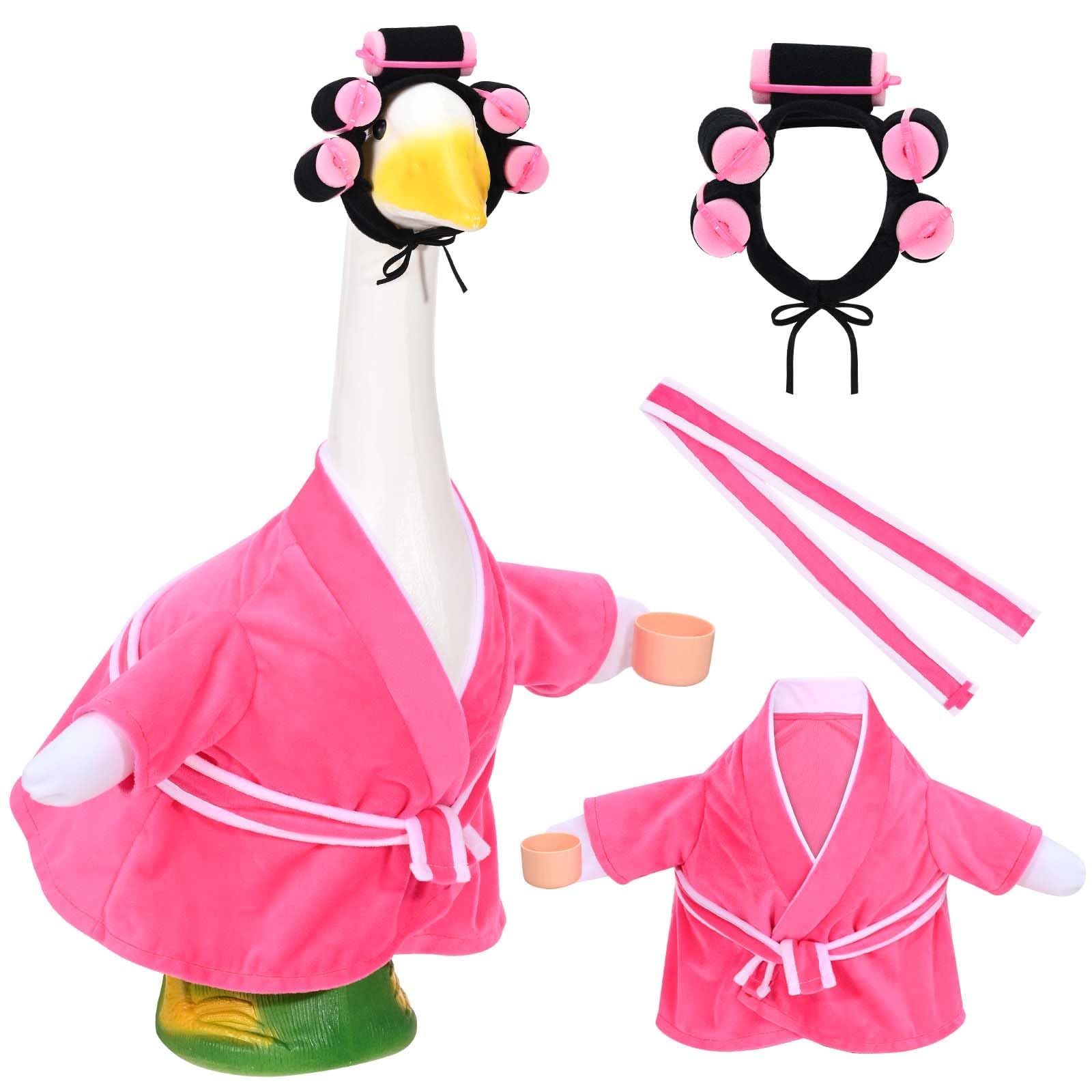 BDSHGRDH porch goose， Porch Goose Old Lady Outfit Creative Plastic Bathrobe with Curlers, Belt for Outdoor Garden Yard(Red)