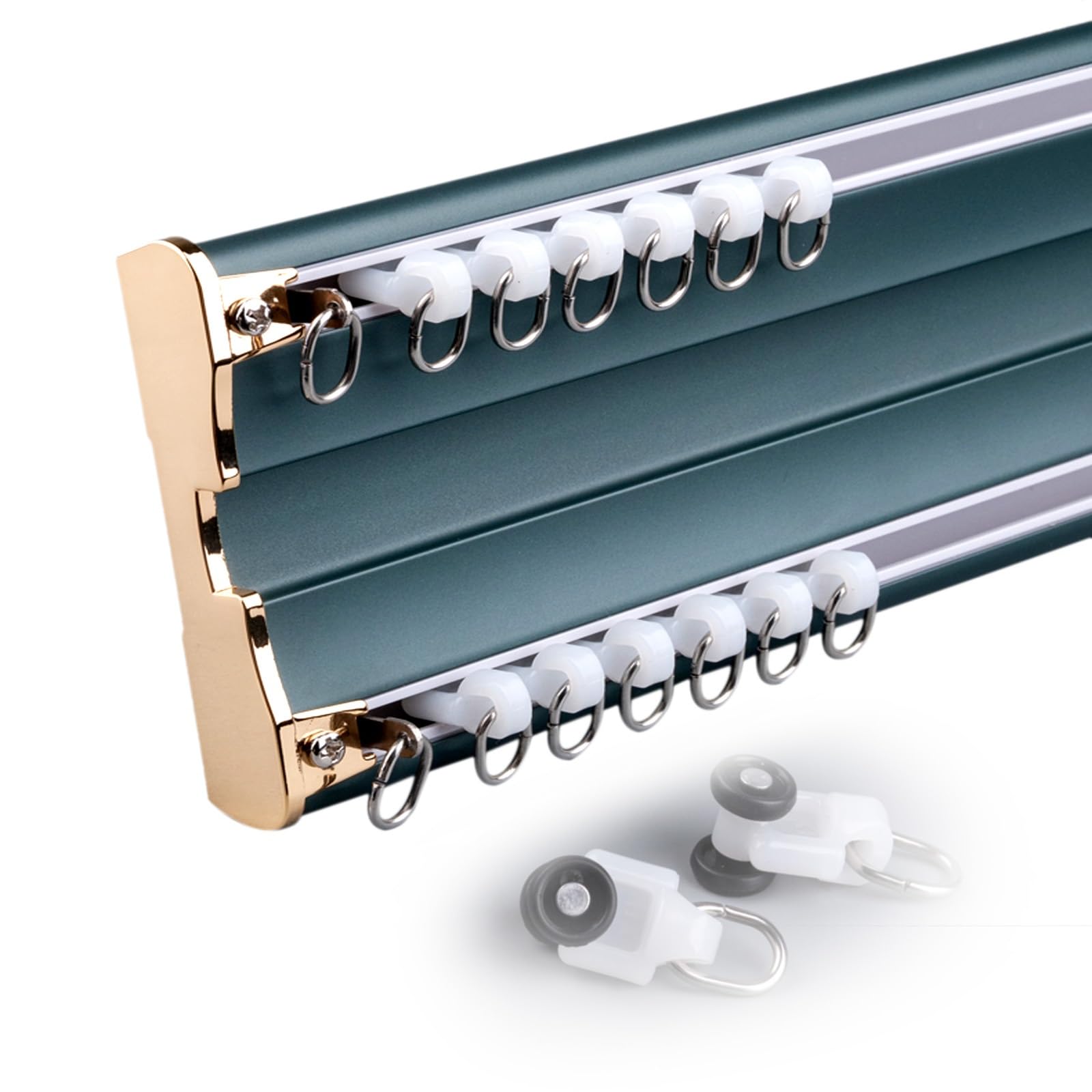 Raumteiler-Set mit Doppelschiene, Deckenmontage, robuste Aluminiumschiene für Schlafzimmer und Büro, 380 cm, stilvolles Blau, perfekt für Raumtrennung und Inneneinrichtung