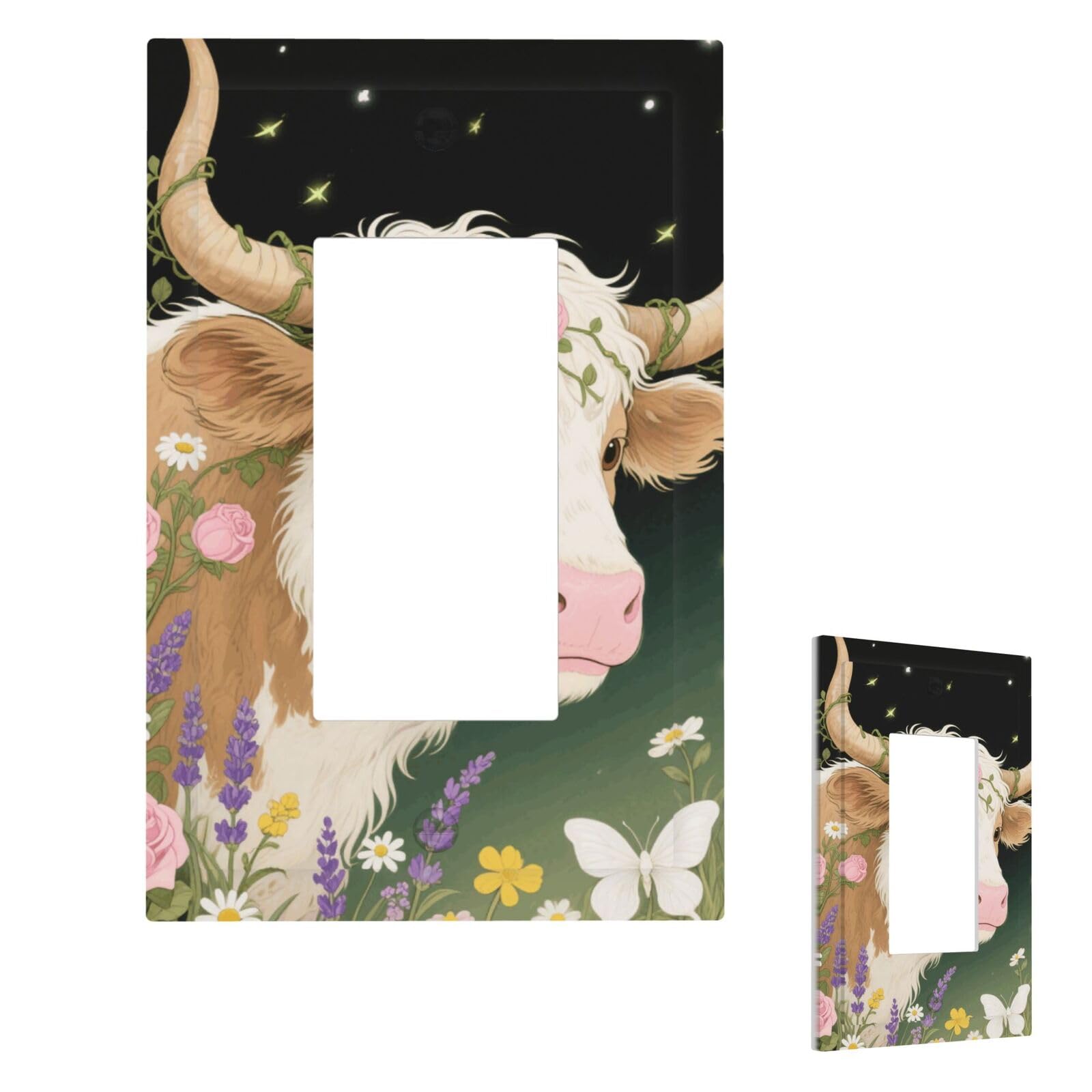 Fekiloot 1 Gang Cattle Floral Wall Plate Cover Modern Decorative Light Switch Cover Unbreakable Receptacle Outlet Covers For Living Room Bedroom Home Decor
