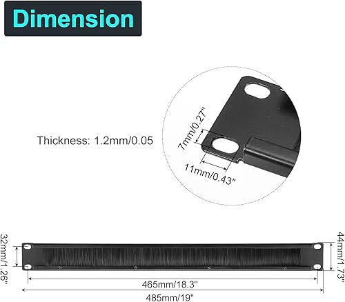 Miniatura 2 de PATIKIL Brush Cable Manager 1U, 19 pulgadas, paquete de 5 paneles horizontales de gestión de cables para rack de servidores de red