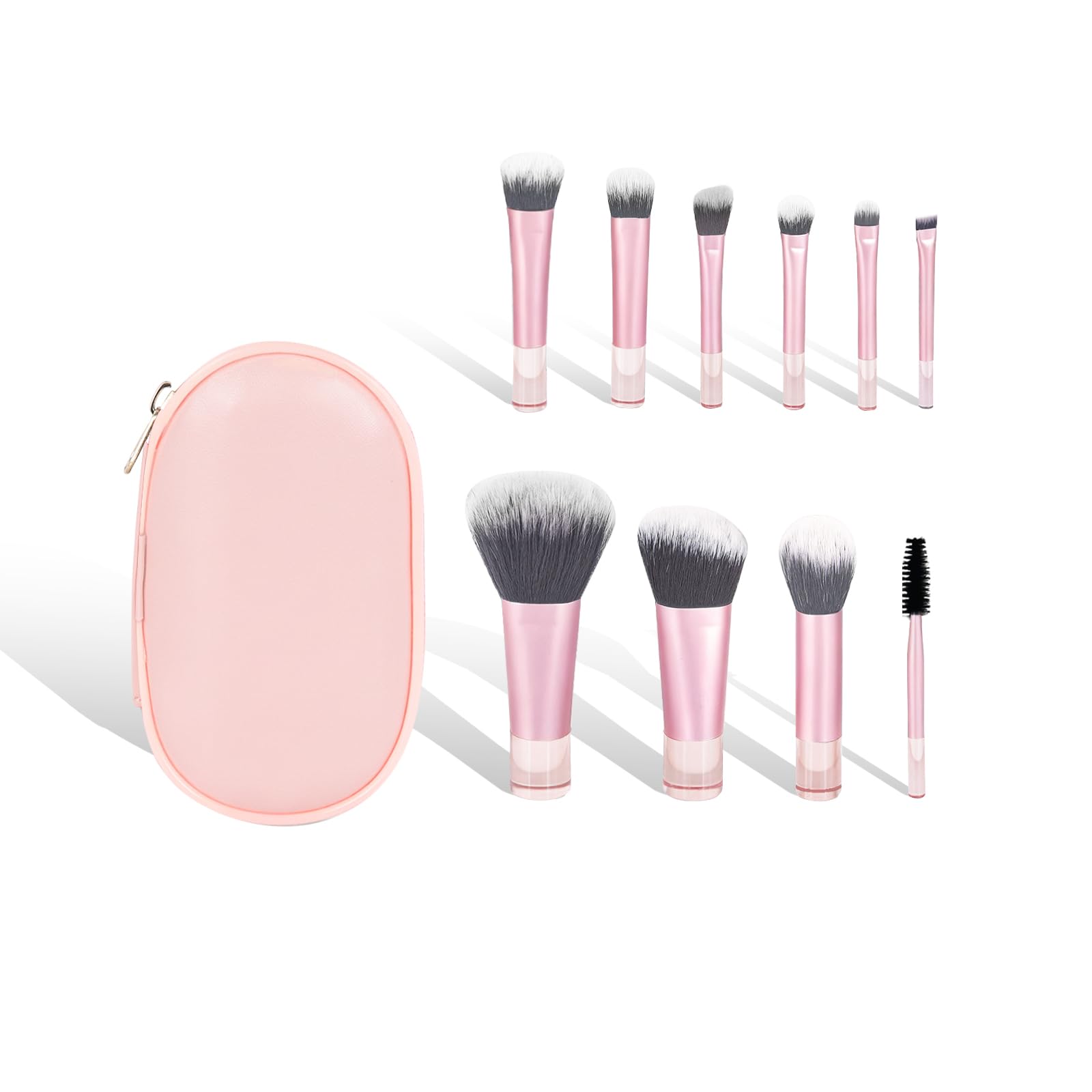 Photo 1 of 10 Pcs Mini Travel Makeup Brush Set with Pouch, Portable Pink Cosmetic Brushes for Foundation, Blush, Eyeshadow, On The Go Essentials for Women & Girls
