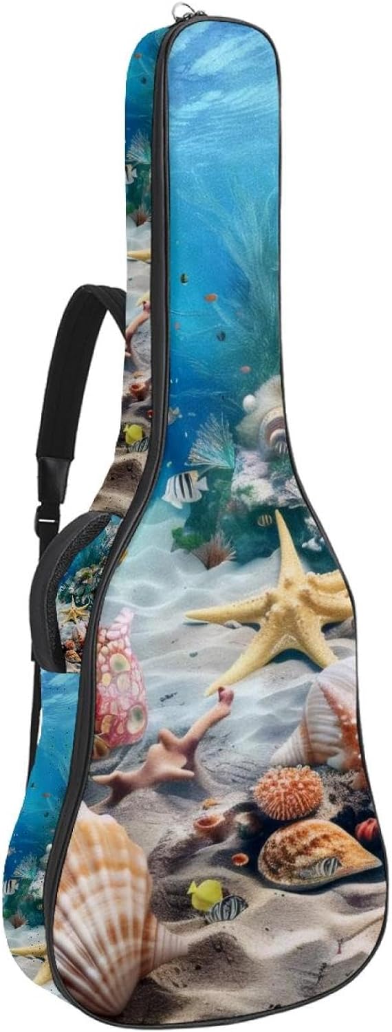 Acoustic Guitar Bag, 40 41 42 Inch Guitar Case Cover Soft Guitar Gig Bag for Acoustic Electric Bass Classical Guitar, Tropical Underwater Coral Shell Marine Beach Theme