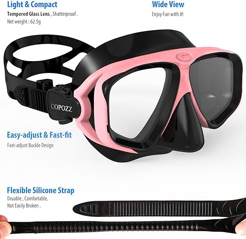Miniatura 3 de COPOZZ Máscara de buceo juvenil, bajo volumen, sin empañamiento, esnórquel, buceo, gafas de buceo, máscara de vidrio templado, gafas de buceo sin