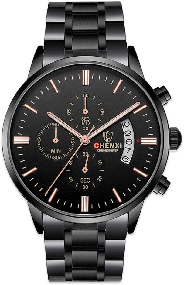 MgaeBlack Steel Strip Men's Watches Male Quartz Multifunction Chronograph Men Fashion Wrist Watch