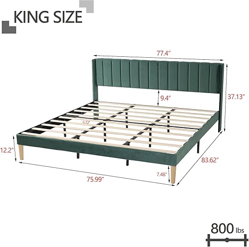 Miniatura 53 de Zoophyter Base de cama tapizada de tamaño matrimonial con cabecero, listones de madera fuertes, no necesita somier, fácil montaje, lino blanco