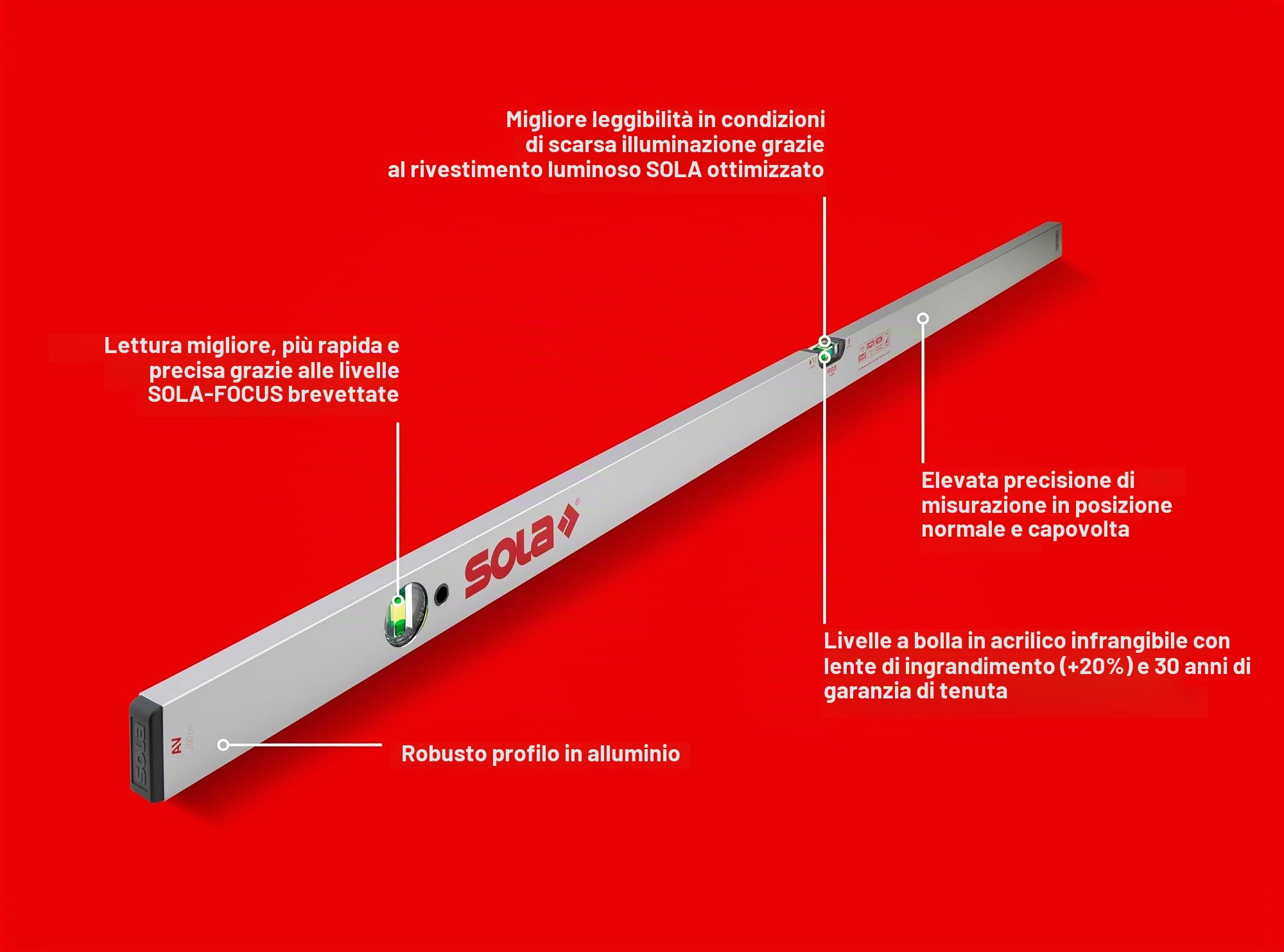 SOLA AV200 - Nivel de burbuja de perfil tubular AV (2000 mm)