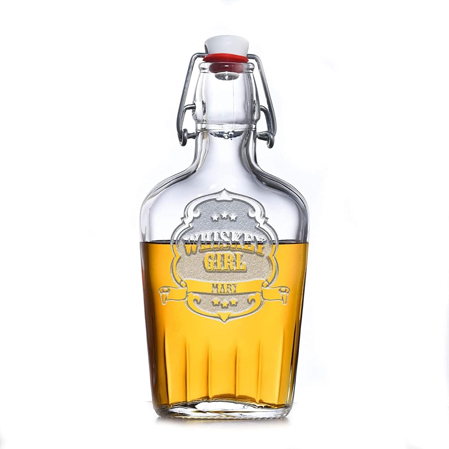 Whiskey Girl Flask, Engraved Flask, Scotch, Bourbon Personalized Gifts For Women (Set of 4)