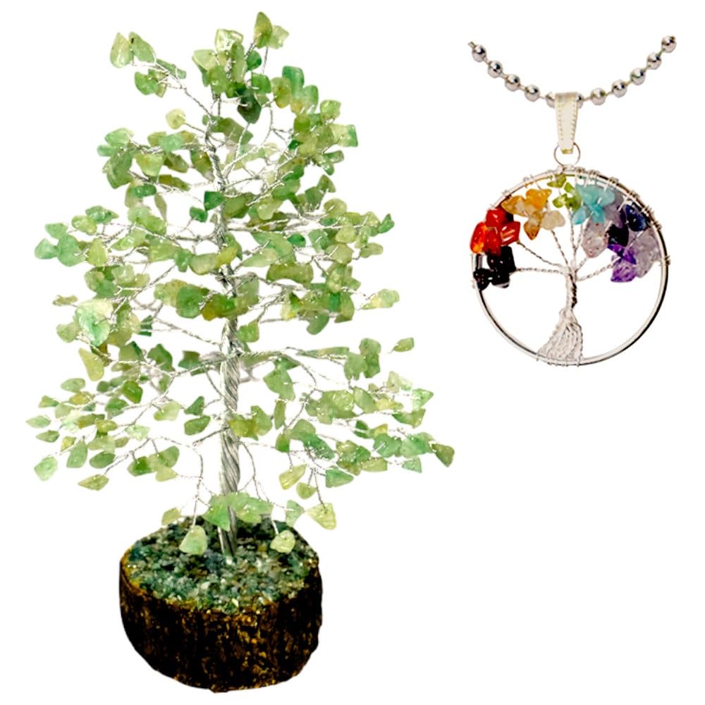 KULIA® Healing Tree Of Life Green Aventurine Stones Feng Shui Decorative Money Tree Hand Carved Artificial Bonsai Tree Crystal Ornament Home Office Décor Gemstone Tree Spiritual Item