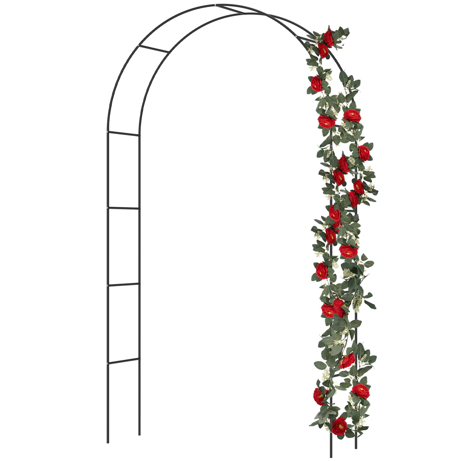 HAIJED Metal Garden Arch 2.4M Heavy Duty Iron Garden Arbour Steel Frame Garden Arch 3 Adjustable Size Rose Vine Climbing Plants Support Archway for Lawn Patio Wedding Ceremony Party Decoration(black)